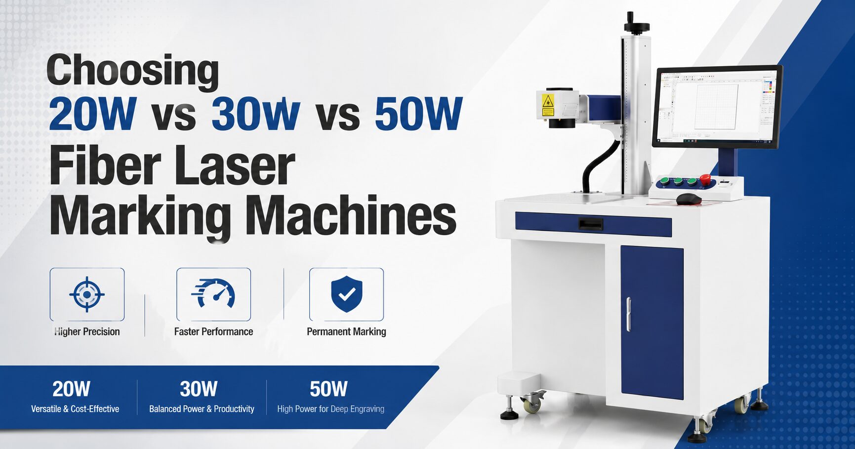 Choosing 20W vs 30W vs 50W Fiber Laser Marking Machines